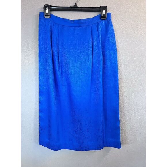 Vintage Adrianna Papell Lined Silk Cerulean Blue Blazer & Skirt Suit Size 10 - Picture 5 of 13